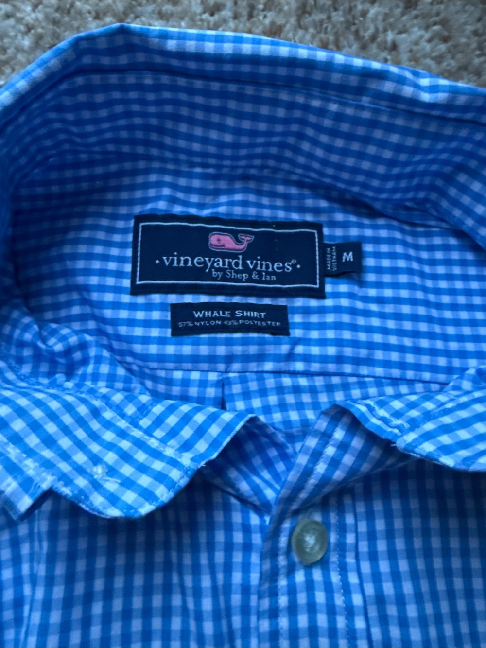 Vineyard Vines Men’s Blue Gingham Whale Shirt size medium